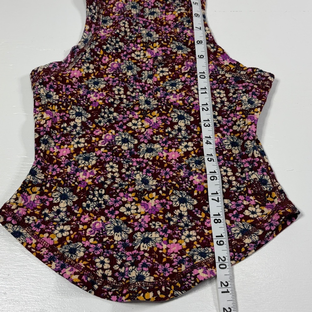 Mod Retro NWOT Free People Wishful Floral Printed Ribbed Tank in Mulberry S - Picture 6 of 9